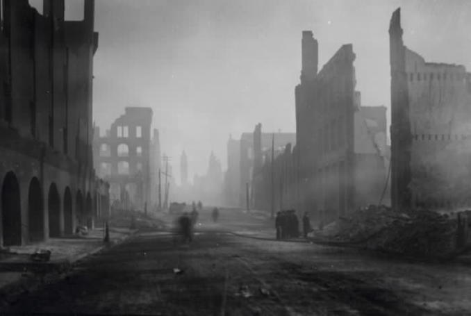 1904 - aftermath of fire, Bay St., looking north from north of Esplanade W., Toronto, Ont