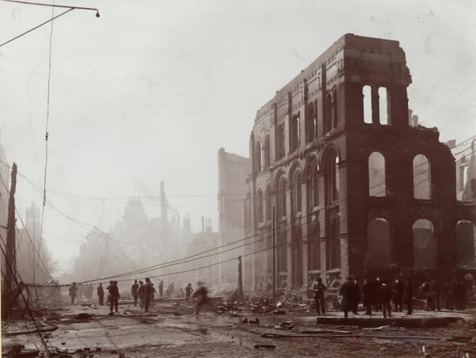 1904 - aftermath of fire, Front St. W., w. from Bay St.