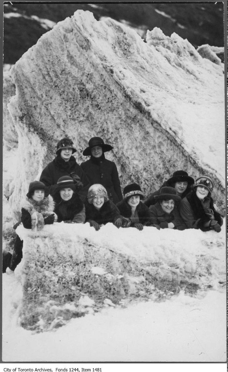 1910? - Group on ice formations at Kew Beach