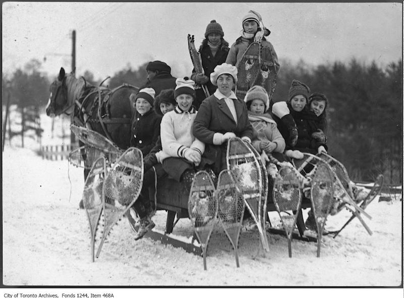 1920 - Group of snowshoers on horse-drawn sleigh