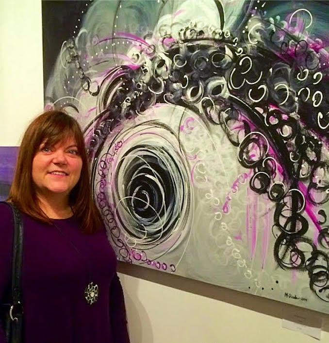 Michelle Dinelle - Pictured here with my painting Abyss at the Super Wonder Gallery, November 22, 2015