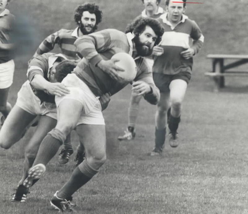 1978 - Burlington player is tackled from behind in morning rugby match against Buccaneers