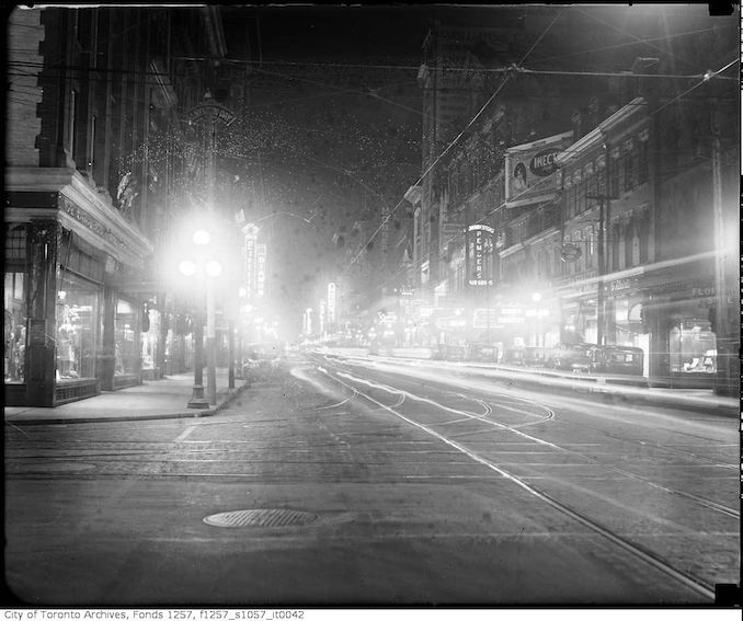 1930 - Yonge Street and Adelaide Street at night