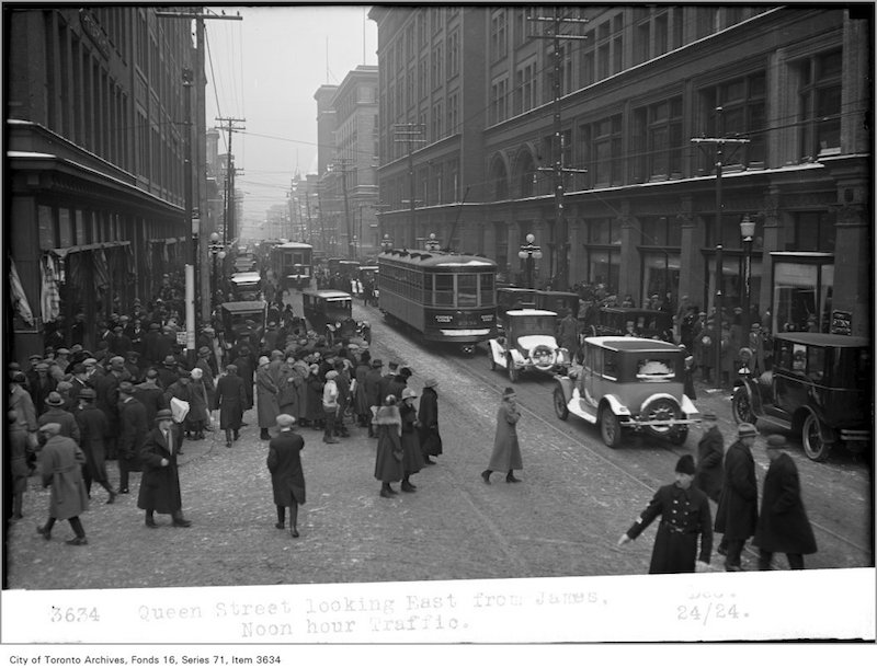 1924 - Queen Street, looking east, from James, noon hour traffic