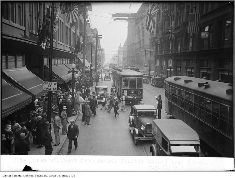 1929 - Aug 31 - Queen St, east, from James, traffic, noon