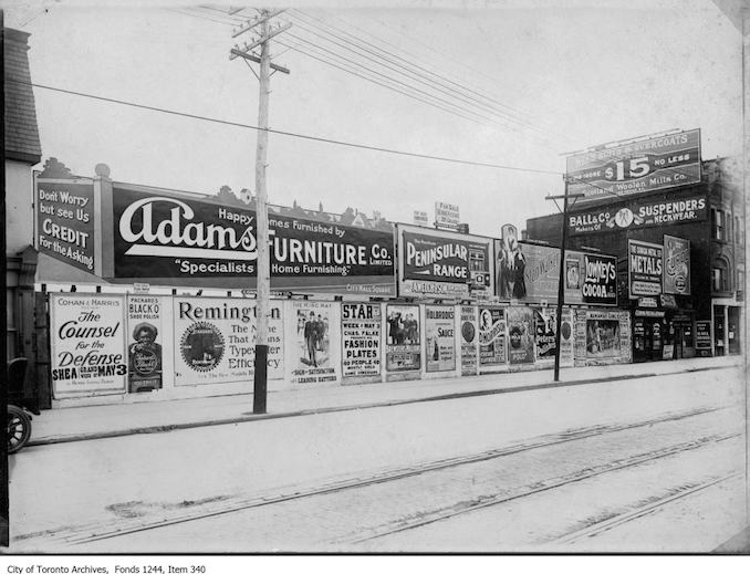 1910 - 1920 - Billboards on south side of College Street, east of Bathurst Street