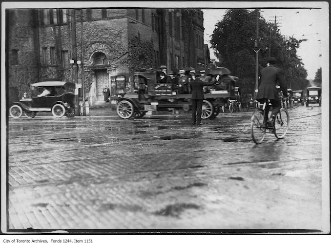 1919 - Northeast corner of College Street and Spadina Avenue during streetcar strike