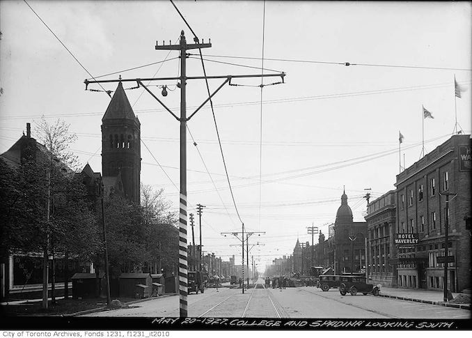 1927 - May 20 - College Street and Spadina Avenue looking south