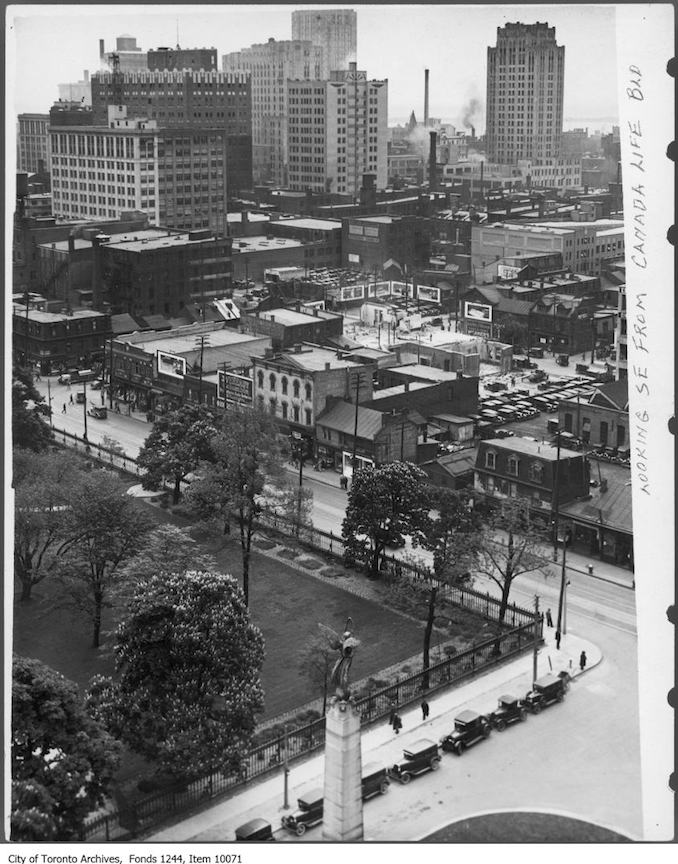 1932 - Looking southeast from Canada Life Building at University Avenue and Queen Street West