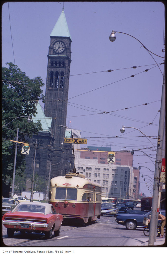 1971 - June 15 - View of original Eaton's store and Old City Hall at Yonge and Queen Street