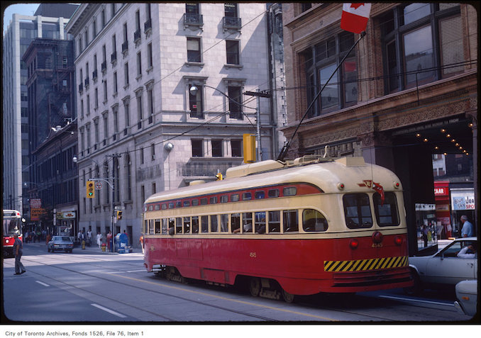 1983 - Aug. 31 - View of old streetcar at Queen Street West and Yonge Street