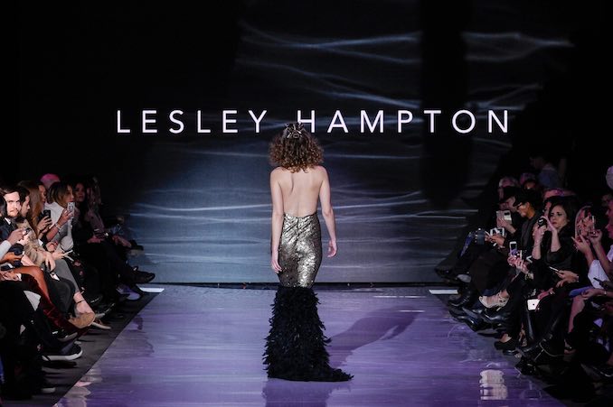 The Final Model at the LESLEY HAMPTON runway show for Fall Winter 2017 at Toronto Women's Fashion Week.