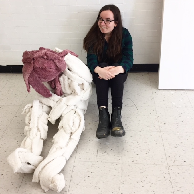 Me hanging out with an old sculpture. In the past I used to paint sculptures but costumes allow for more movement in the final painting.