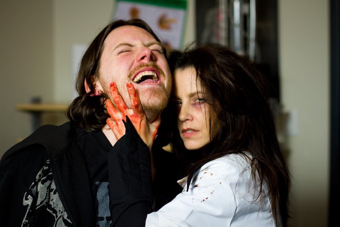 Ryan M. Andrews with actor Debbie Rochon on set of Sick