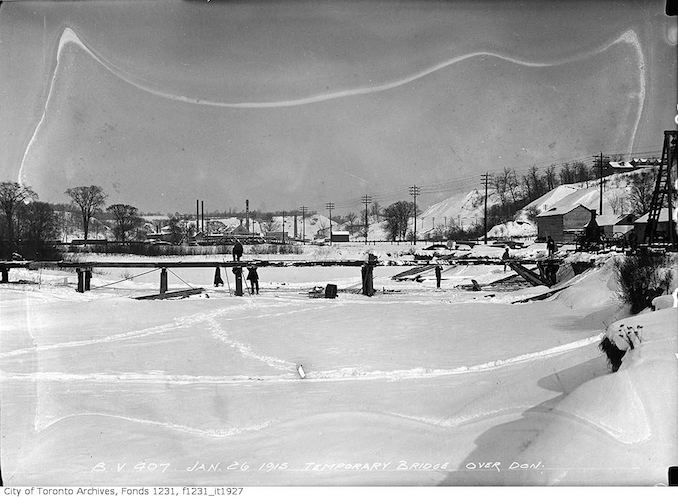 1915 - January 16 - Temporary bridge over Don River used for Bloor Street Viaduct construction