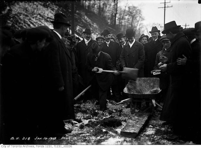 1915 - January 16 - Turning sod, Pier D, Mayor Church, (Bloor Viaduct Construction)