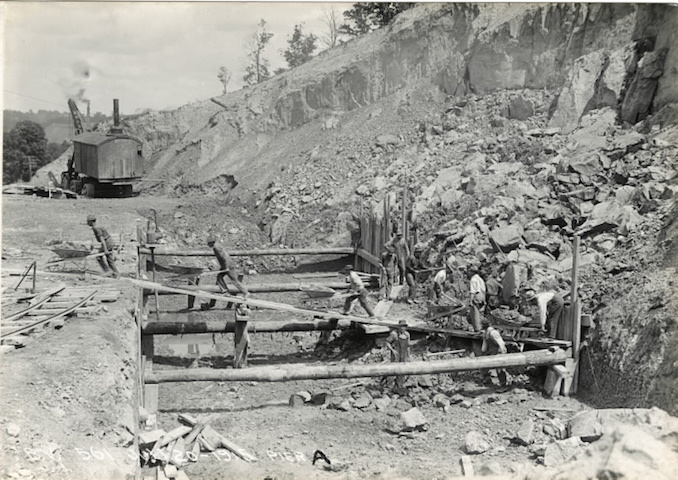 1915 - July 20 - Bloor Street Viaduct under construction, laying foundation for Pier A