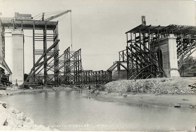 1917 - April 12 - Bloor Street Viaduct under construction, General view of 281' span