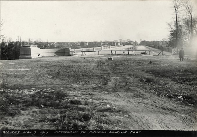 1917 - December 7 - Bloor Street Viaduct under construction, Approach to bridge looking east