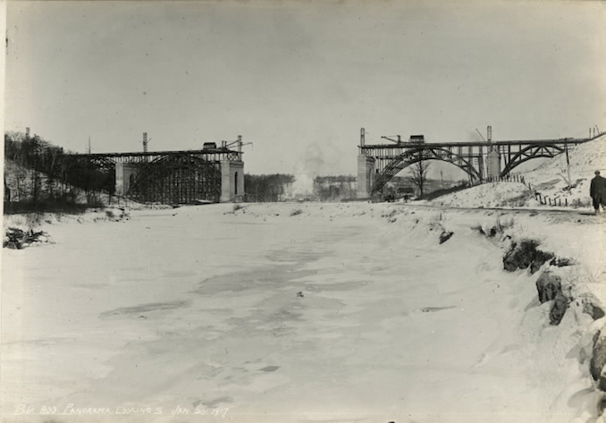 1917 - January 26 - Bloor Street Viaduct under construction, panorama looking south