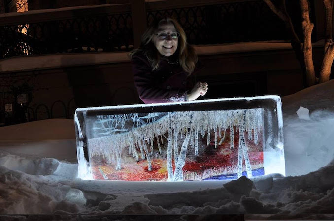 My Froid'Art piece, "Sudbury Birches" -art frozen into 300 pound blocks of ice