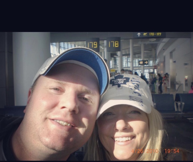 Dawn and Dan at the airport, on their way to one of their favourite places, Jamaica