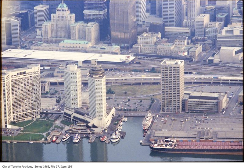 1980? - Aerial photograph looking north from waterfront to Royal York Hotel