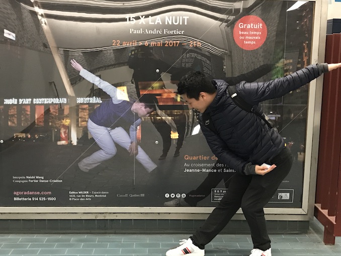 Naishi Wang - Joking around with my poster inside of Montréal Metro station