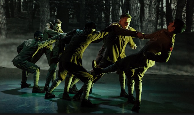 Connor Mitton - Performing with the cast at the Citadel in Jusqu’à Vimy (photo Jeremy Mimnagh)