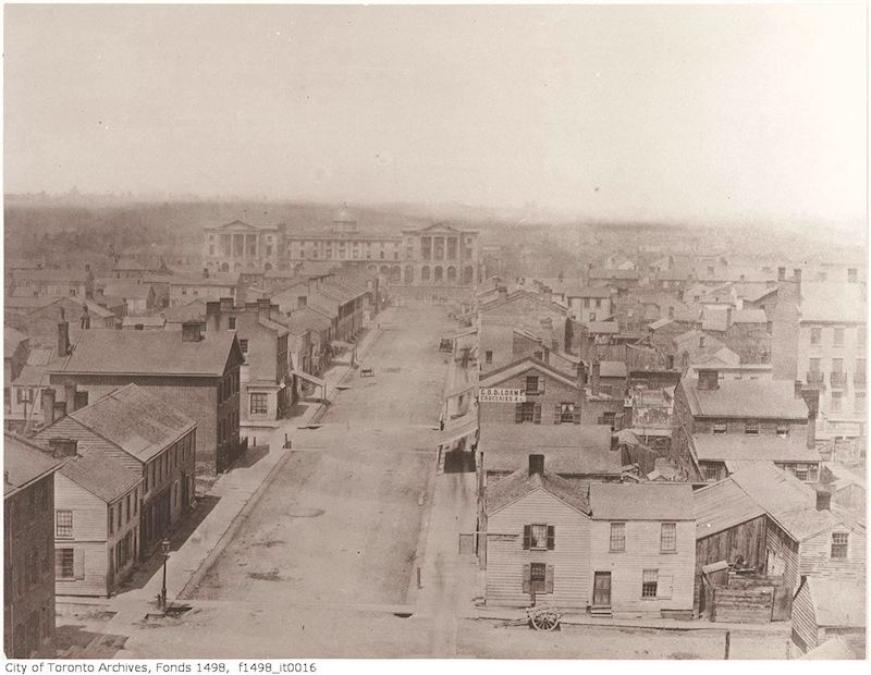 Toronto from the top of the Rossin House Hotel, looking north along York Street