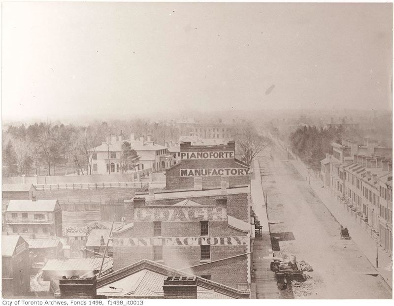 Toronto from the top of the Rossin House Hotel, looking west along King Street West