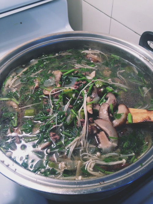 Making one of my favourite four-mushroom soups… yummmmm.