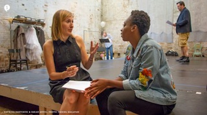 In rehearsal for Orlando with actor Sarah Afful, our Orlando. Sarah is an incredible collaborator and a leader in terms of approaching the piece with a 2018 sensibility of truth and identity. Photo by Daniel Malavasi.