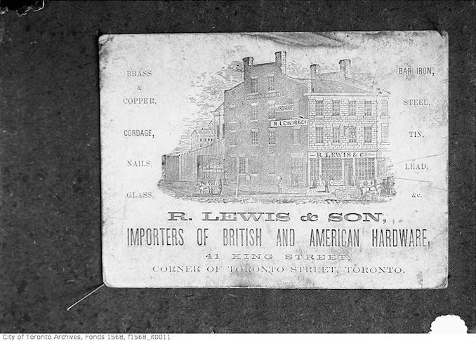 1900 - R. Lewis & Sons, inporters of Brirish and American hardware - 41 King Street, corner of Toronto Street, Toronto