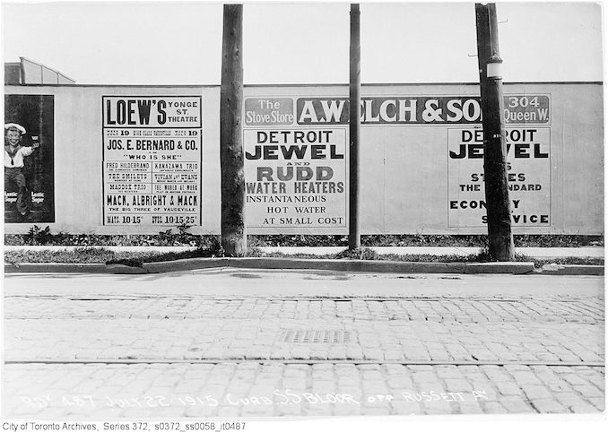 1915 - South side Bloor St. opposite Russett Ave - advertisement hoardings