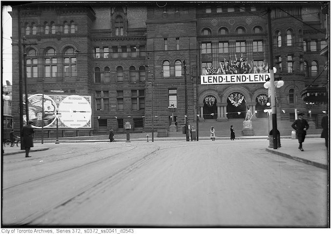 1918 - City Hall - view from Bay Street just south of Queen Street - showing Victory Bond advertising - Original Negative by D.P.W.