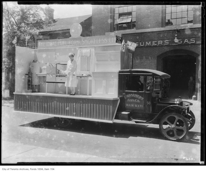 1927 Home Economist and mobile display of gas appliances Toronto