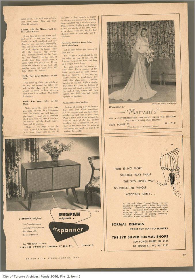 1952 - Advertisement for Ruspan Original buffet, Bride's Book