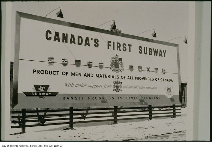 1954 - Sign advertising Canada's first subway