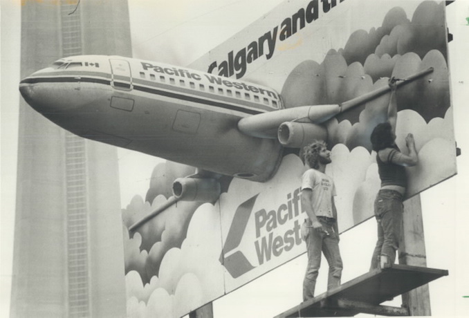 1981 - innovation in the advertising field being installed at York St. and Lake Shore Blvd. by Steve Clark and Andy Dolan