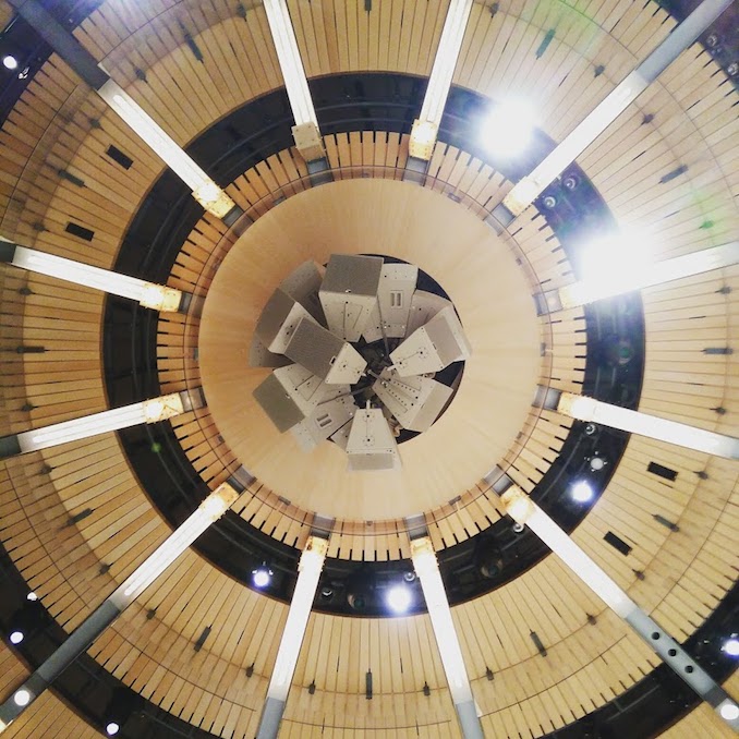 6 Learning to use mono-clusters at Roy Thomson Hall. Looking up during rehearsals for Adizokan.