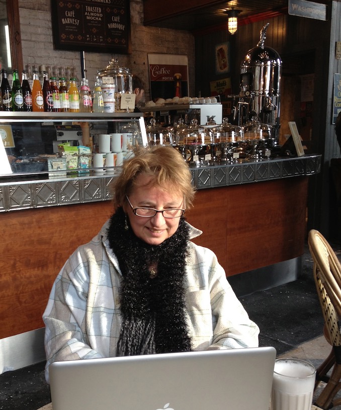 Nina Munteanu - Nina writes her next book at a local indie café