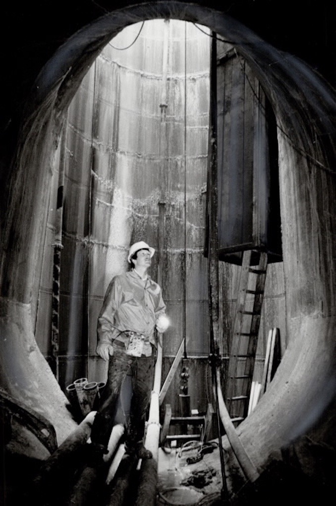 1984 - Site engineer Eric Pullerits looks up from 27.4 meters below Jarvis St. at Queen's Quay - where work is in progress on a new $3.7 million - half-mile storm sewer line being built to facilitate water run-off to Lake O - Beaty, Keith