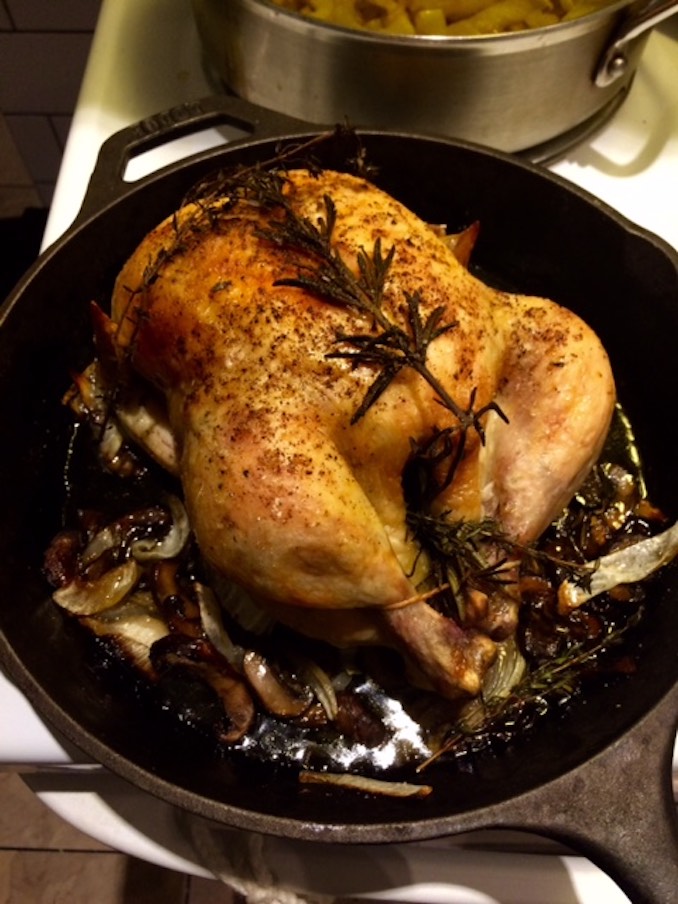 Roasting up a Chicken in my tiny happy kitchen.