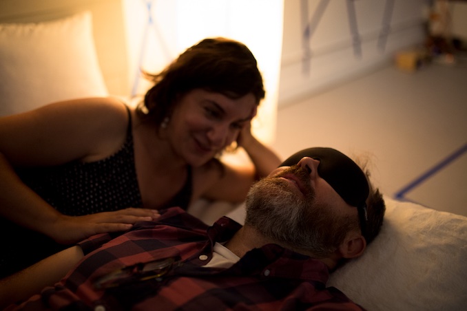 I was lucky enough to perform in Re:Current Theatre's production of The Smile Off Your Face (2017). I got to have intimate chats with around 300 blindfolded people while lying down on a bed. Here's my husband Chris experiencing the show. Photo by Marlow Porter. (http://www.recurrenttheatre.com/the-smile-off-your-face.html)