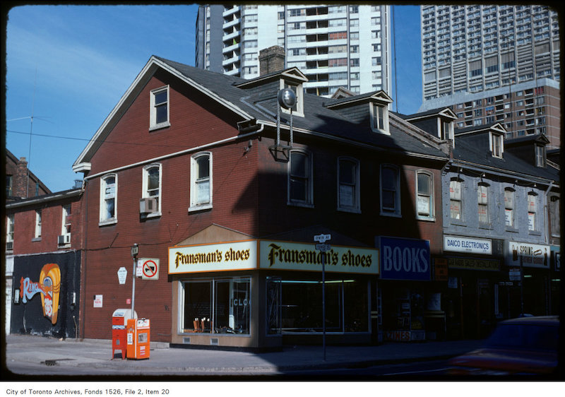 1975 - april 22 - View of Fransman's shoes on the west side of Yonge Street at Irwin Avenue