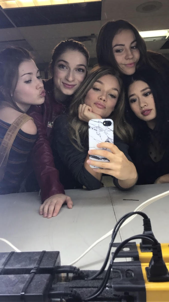 Shameless selfie on the set of Level 16 with co stars Katie Douglas, Sydney Meyer, Joelle Farrow, and Celina Martin