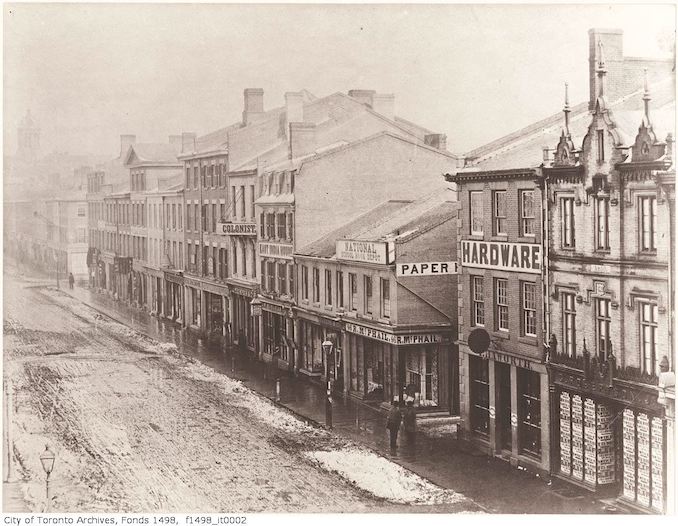 1856 - King Street East, south-side between Yonge and Church streets, looking east