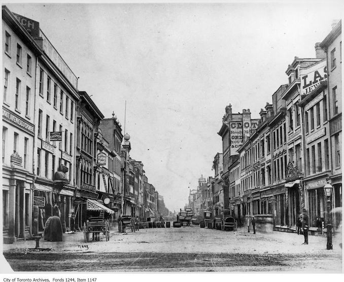 1875 - King Street at Yonge Street, looking east