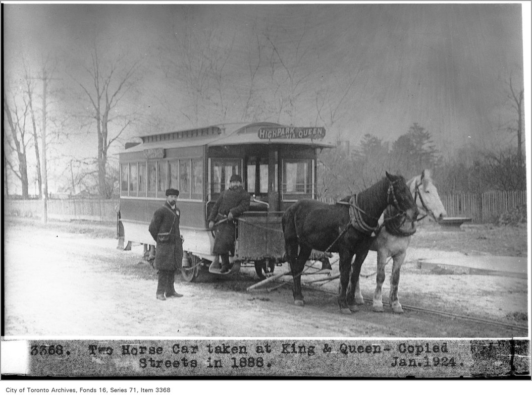 1888 - Two horse car, taken at King and Queen Sts